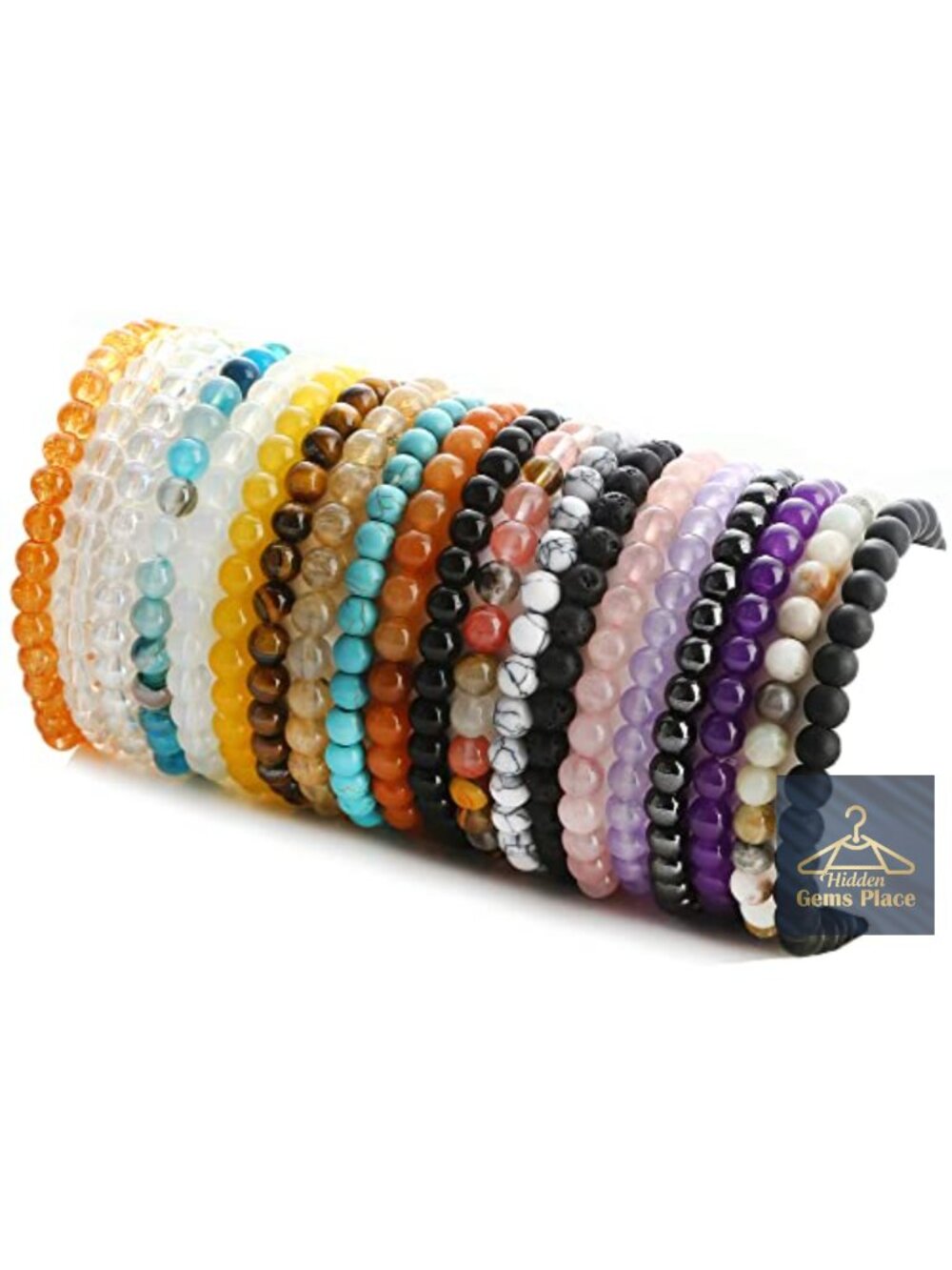20pc 6mm Gemstone Stretch Bracelet Set Semi-Precious Beaded Bracelets Unisex